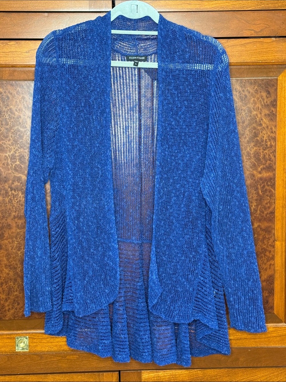 Eileen Fisher blue women’s Open-Front open weave Knit Cardigan size XL